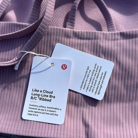 Lululemon Like a Cloud Longline Ribbed Bra b/c Cups rose blush size 8 NWT - Picture 6 of 6